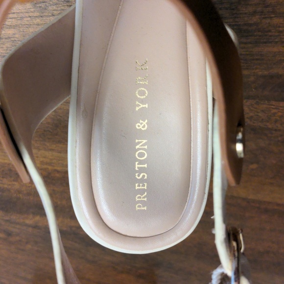 Preston & York “Faye” Leather Block Heel Sandals Tan White Slingback Size 9M NWO - Picture 2 of 12